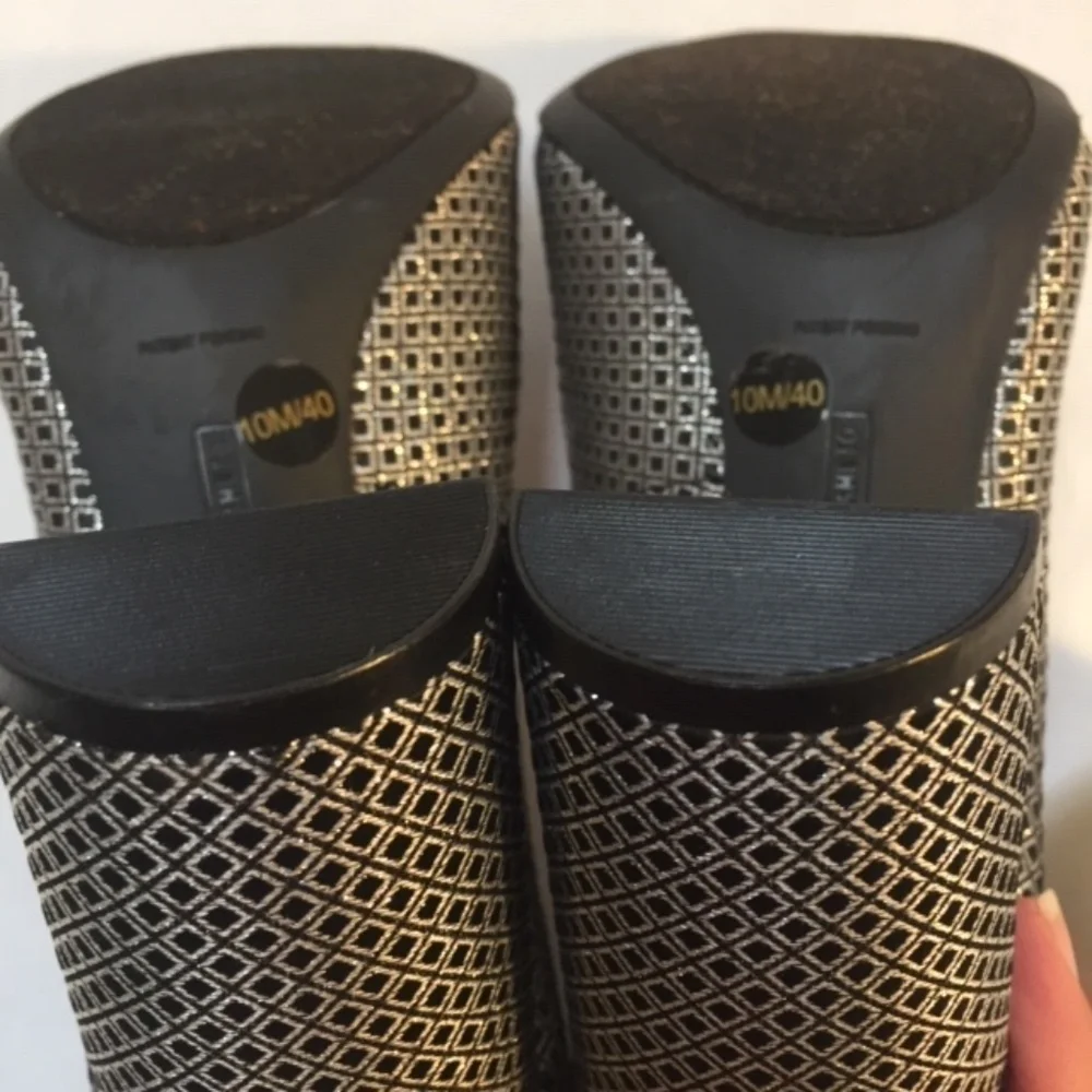 Vince Camuto Perforated Metallic Gray Block Heel Pumps